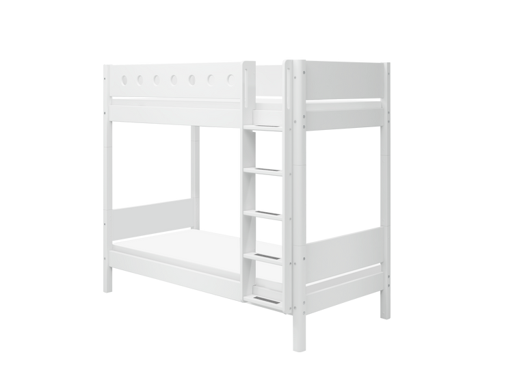 Flexa. White high bunk bed with straight ladder - 210cm - White