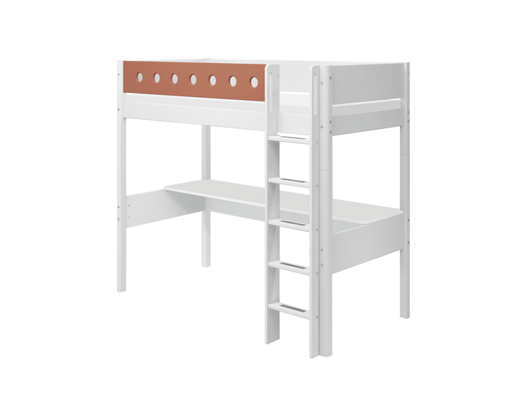 Flexa. Κρεβάτι ψηλό White με κάθετη σκάλα και γραφείο- 210εκ - Λευκό/ blush
