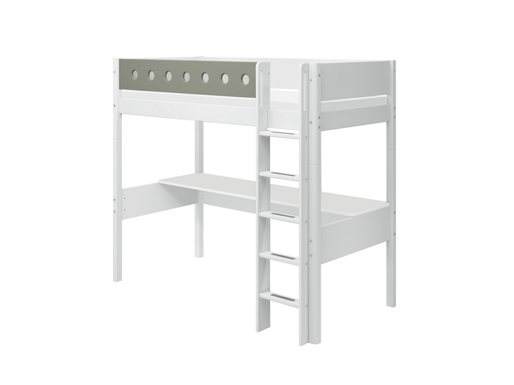Flexa. Κρεβάτι ψηλό White με κάθετη σκάλα και γραφείο- 210εκ - Λευκό/ απαλό πράσινο