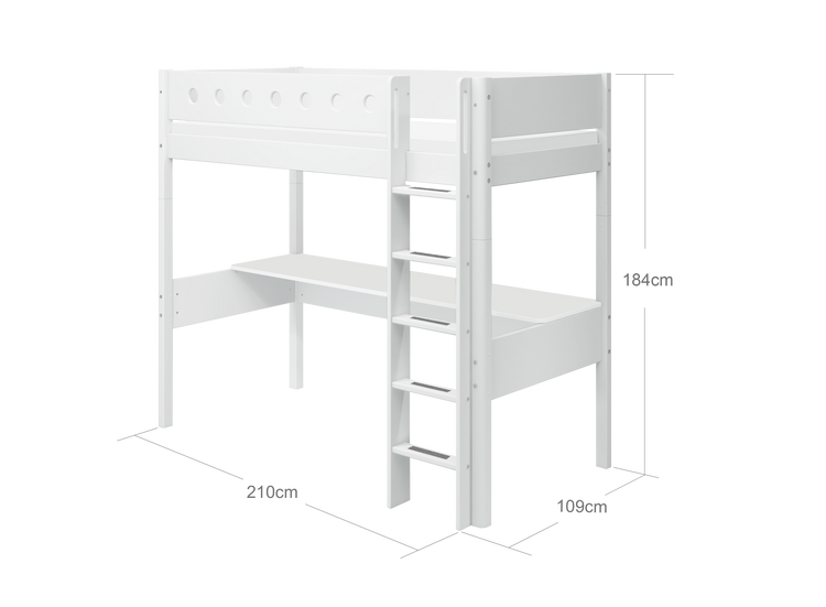Flexa. Κρεβάτι ψηλό White με κάθετη σκάλα και γραφείο- 210εκ - Λευκό/ λευκό
