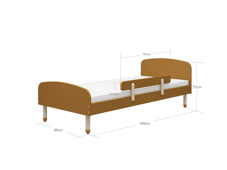Flexa. Single bed Dots with safety rail - 194cm - Mustard