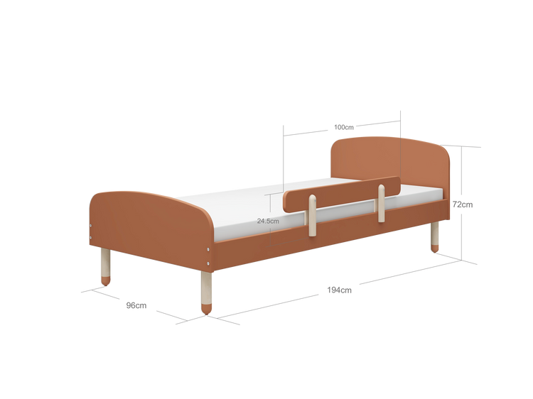 Flexa. Single bed Dots with safety rail - 194cm - Blush