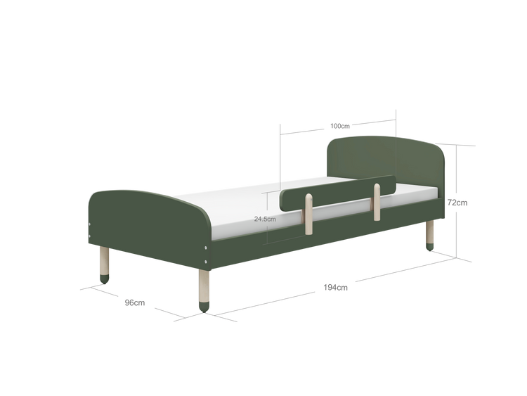 Flexa. Single bed Dots with safety rail - 194cm - Dark green
