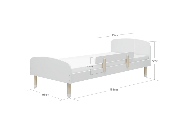 Flexa. Single bed Dots with safety rail - 194cm - White