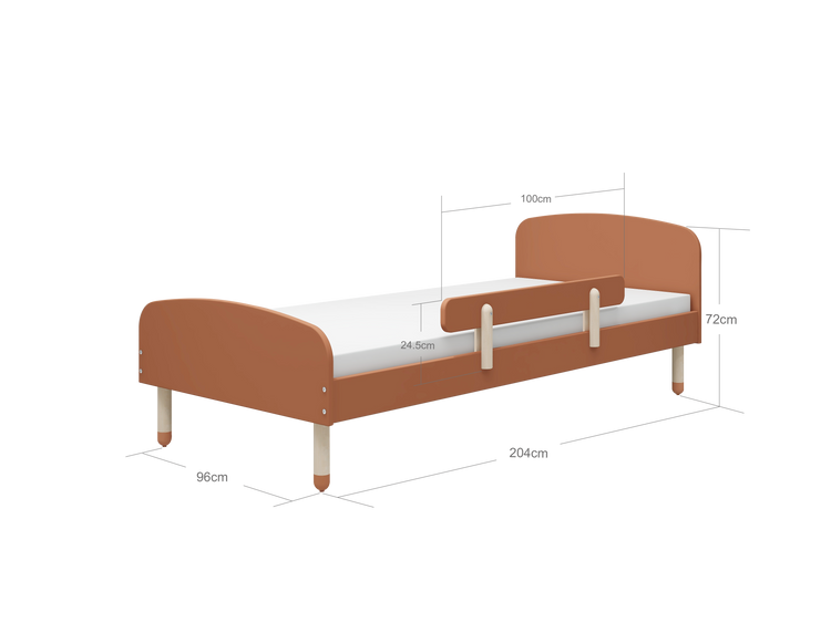 Flexa. Single bed Dots with safety rail - 204cm - Blush