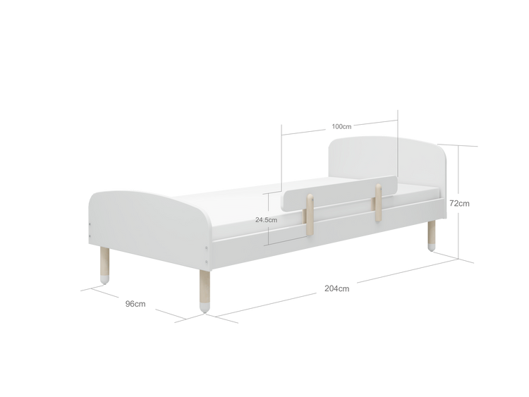 Flexa. Single bed Dots with safety rail - 204cm - White
