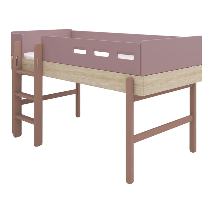 Flexa. Popsicle mid-high bed with straight ladder - Oak / Cherry