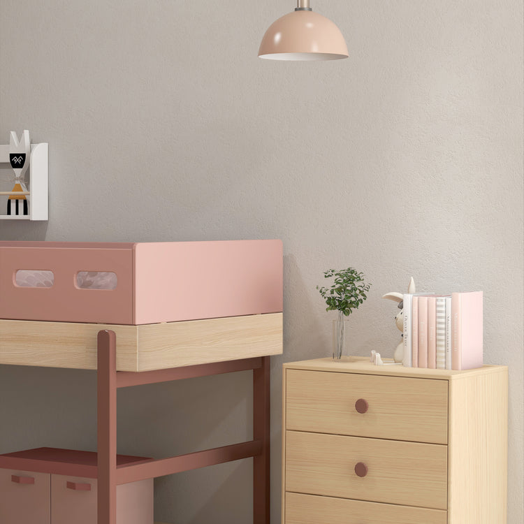 Flexa. Κρεβάτι μεσαίου ύψος Popsicle με κάθετη σκάλα - Δρυς /αποχρώσεις ροζ