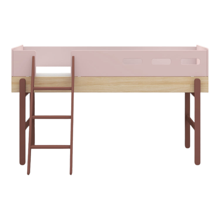 Flexa. Κρεβάτι μεσαίου ύψος Popsicle με κεκλιμένη σκάλα - Δρυς /αποχρώσεις ροζ