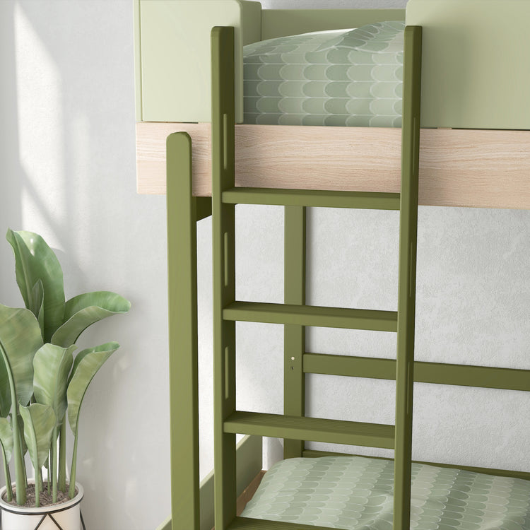 Flexa. Popsicle high bunk bed with straight ladder - Oak / Kiwi