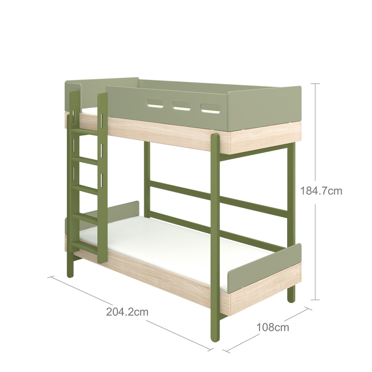 Flexa. Popsicle high bunk bed with straight ladder - Oak / Kiwi