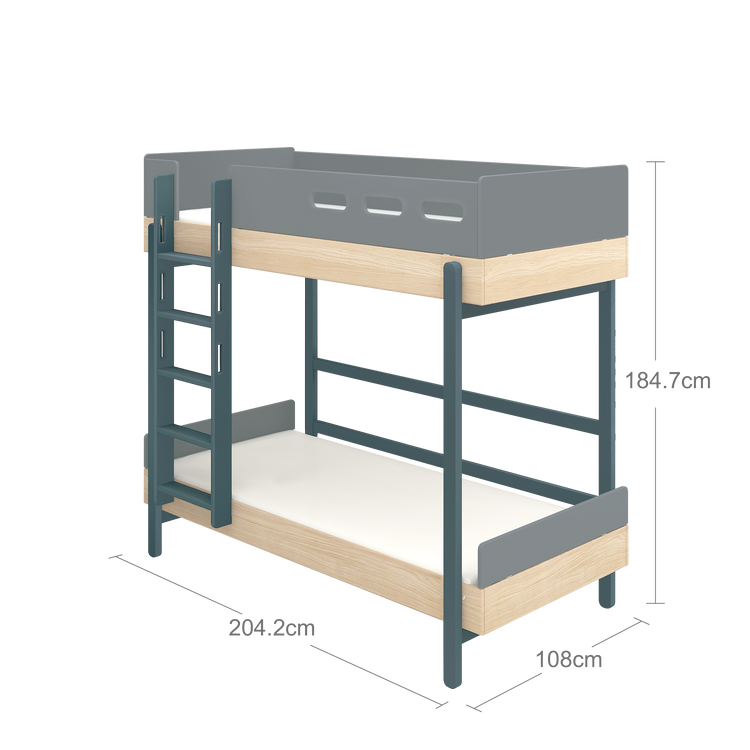 Flexa. Popsicle high bunk bed with straight ladder - Oak / Blueberry