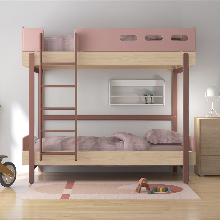 Flexa. Popsicle high bunk bed with straight ladder - Oak / Cherry