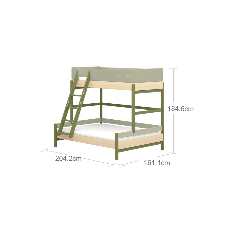 Flexa. Κουκέτα ψηλή Popsicle με 150εκ κρεβάτι στο κάτω μέρος - Δρυς /αποχρώσεις πράσινου