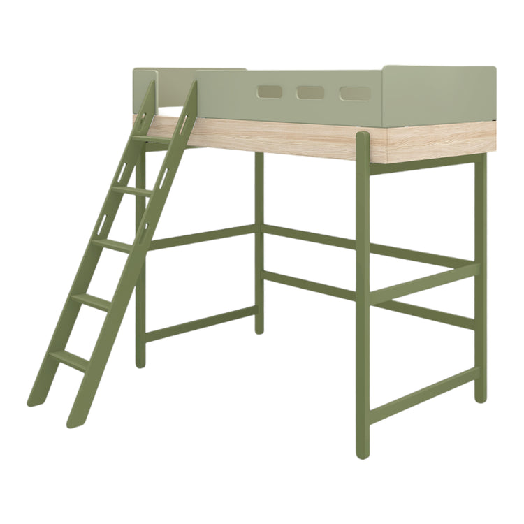 Flexa. Κρεβάτι ψηλό Popsicle με κεκλιμένη σκάλα - Δρυς /αποχρώσεις πράσινου