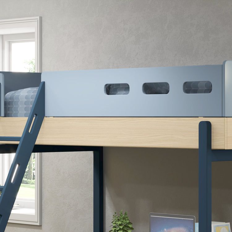 Flexa. Κρεβάτι ψηλό Popsicle με κεκλιμένη σκάλα - Δρυς /αποχρώσεις μπλε