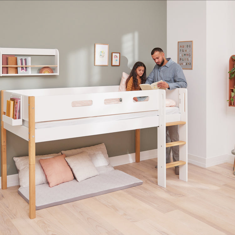 Flexa. Nor mid-high bed with straight ladder - 210cm - White / Oak