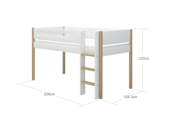 Flexa. Κρεβάτι μεσαίου ύψος Nor με κάθετη σκάλα - 210εκ - Λευκό/ δρυς