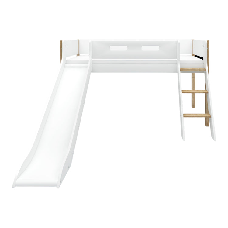 Flexa. Κρεβάτι μεσαίου ύψος Nor με κεκλιμένη σκάλα και τσουλήθρα - 210εκ - Λευκό/ δρυς