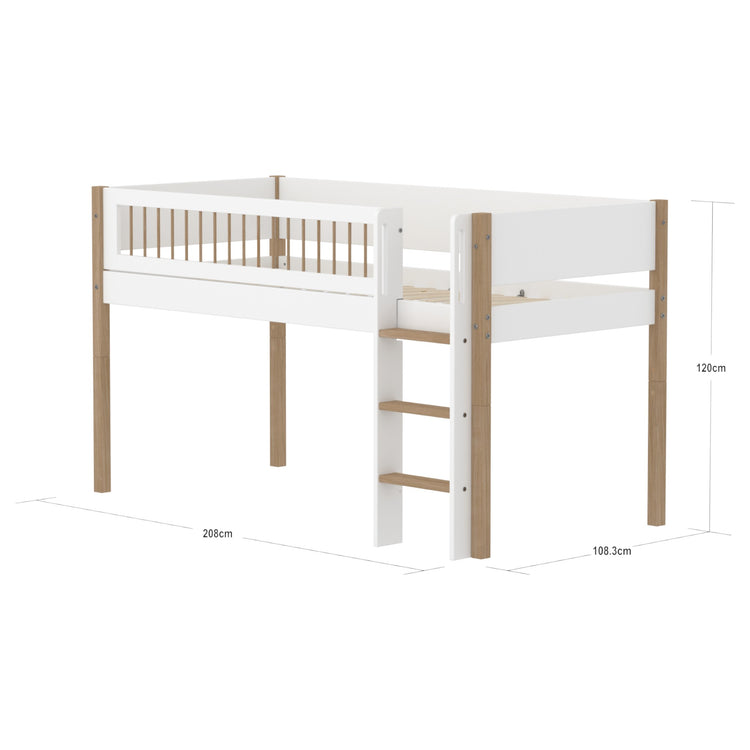 Flexa. Midslp. F.Wht. MDF 200x90 Legs + Crossbars Oak Str.Ladder