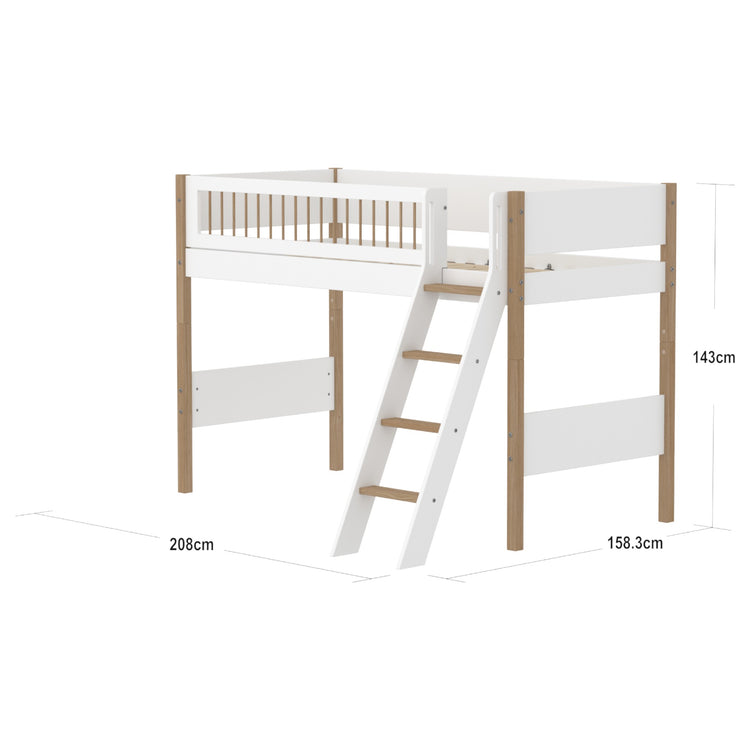 Flexa. Semi-highsleeper 200x90 Crossbars Oak SL.Ladder