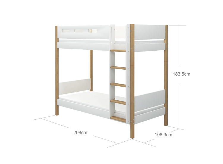 Flexa. Nor high bunk bed with straight ladder - 210cm - White / Oak