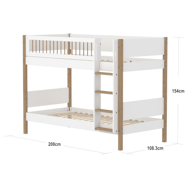 Flexa. Bunk bed with straight ladder and safety rail. Made of MDF and solid oak.