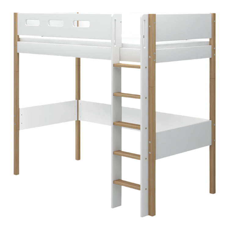Flexa. Nor high bed with straight ladder - 210cm - White / Oak