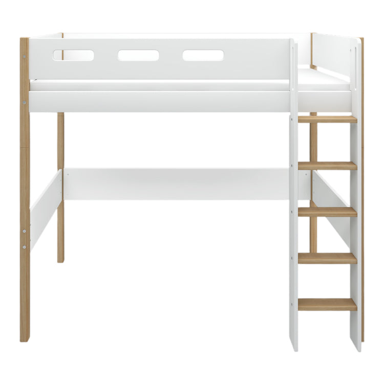 Flexa. Nor high bed with straight ladder - 210cm - White / Oak