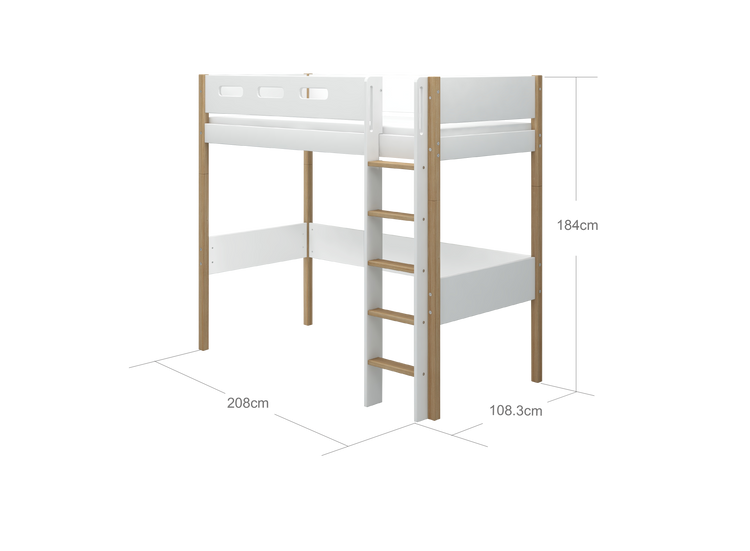 Flexa. Κρεβάτι ψηλό Nor με κάθετη σκάλα - 210εκ - Λευκό/ δρυς