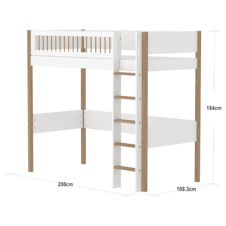 Flexa. High sleeper F.Wht. MDF 200x90cm Legs Oak  Rail F.Wht.