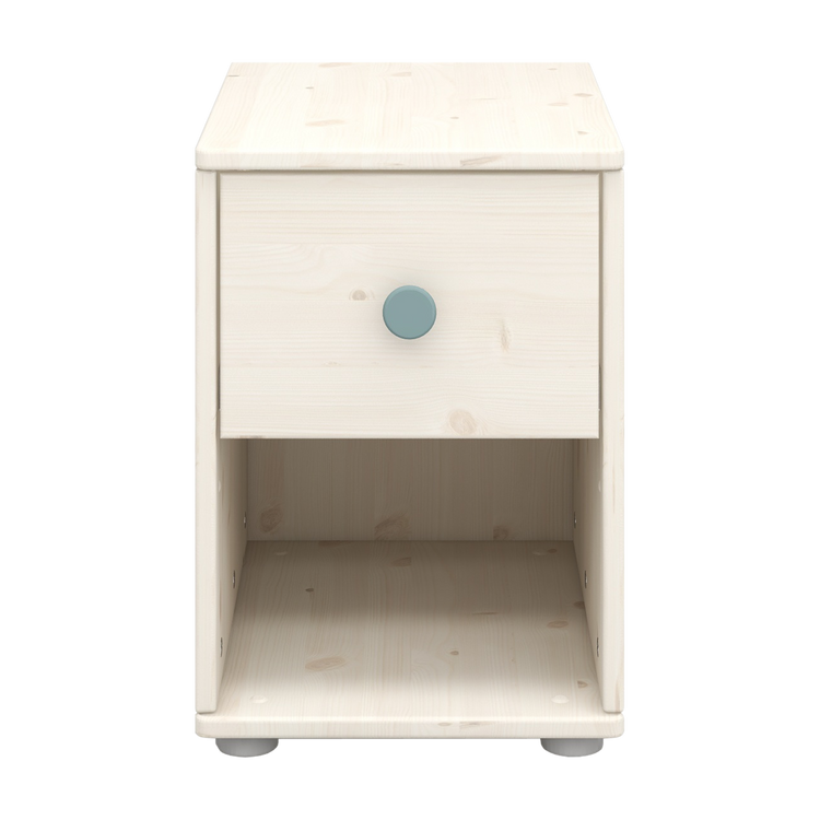 Flexa. Classic chest with 1 drawer with light teal knobs - White washed