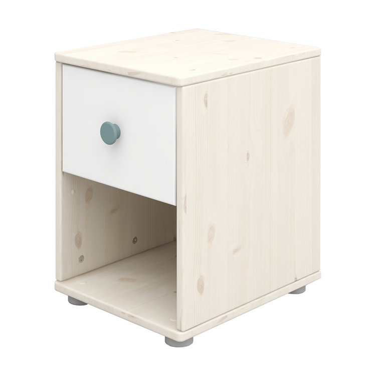Flexa. Classic chest with 1 drawer with light teal knobs - White washed