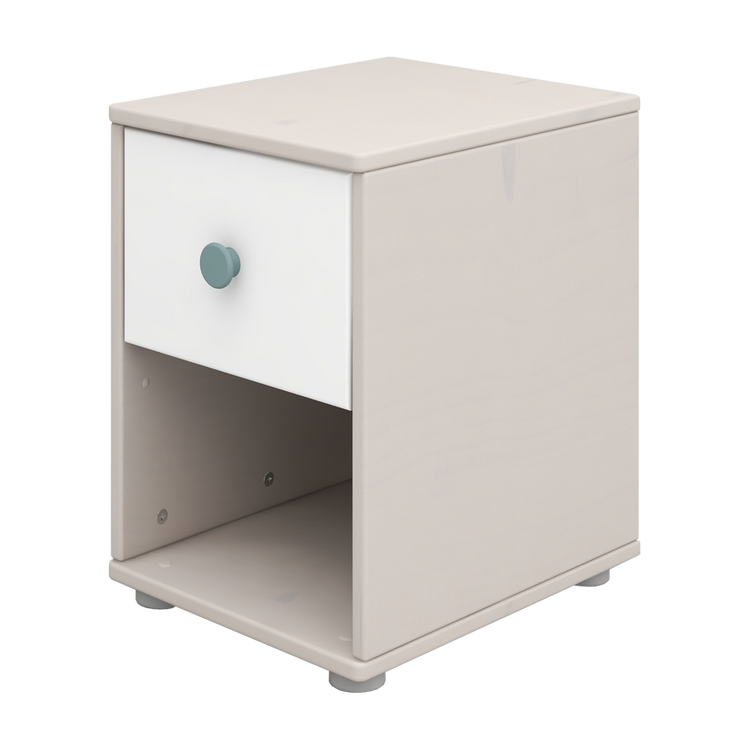 Flexa. Classic chest with 1 drawer with light teal knobs - Grey washed