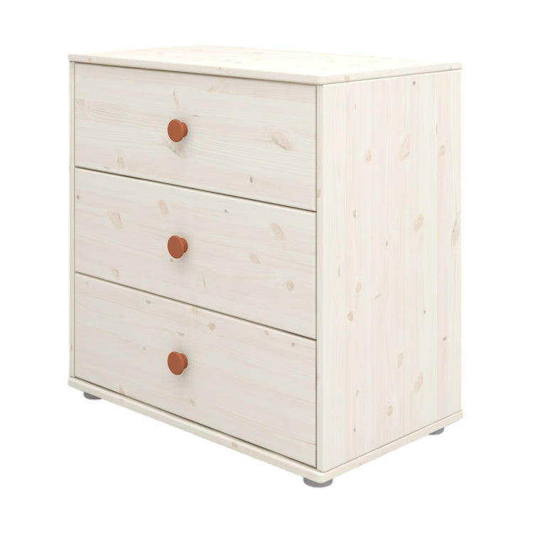 Flexa. Classic chest with 3 drawers and blush knobs  - White washed