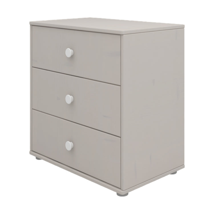 Flexa. Classic chest with 3 drawers and white knobs  - Grey washed