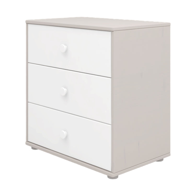 Flexa. Classic chest with 3 drawers and white knobs  - Grey washed