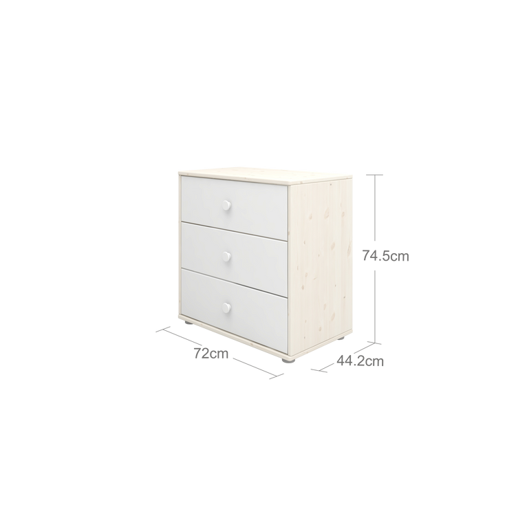 Flexa. Συρταριέρα Classic με τρια συρτάρια, πόμολα λευκό - Λευκό ντεκαπέ/ λευκό/ λευκό