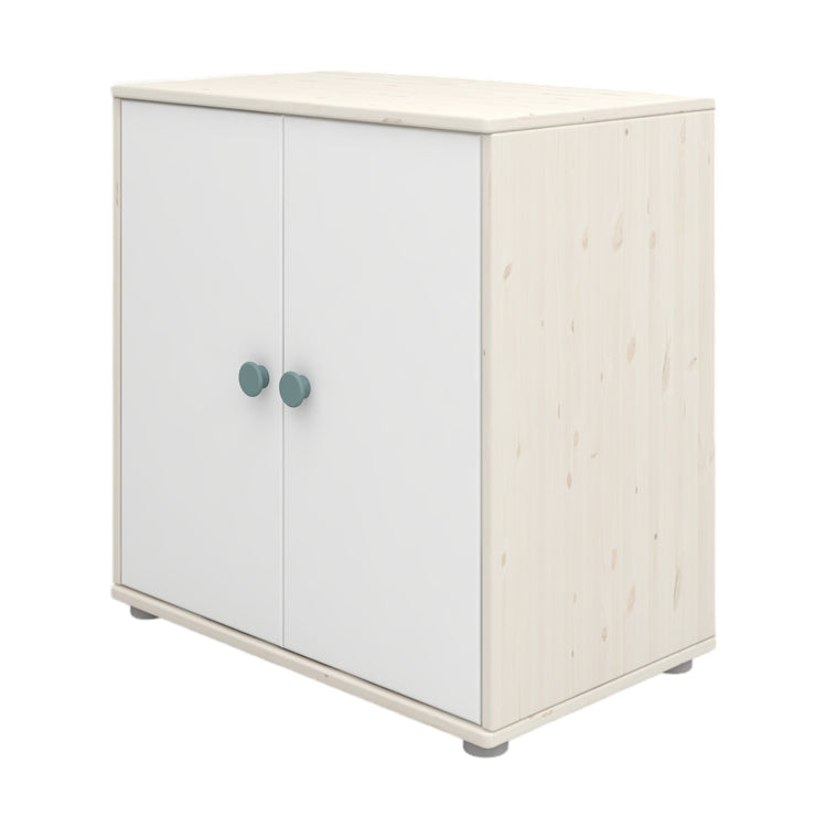 Flexa. Classic cupboard with light teal knobs  - White washed
