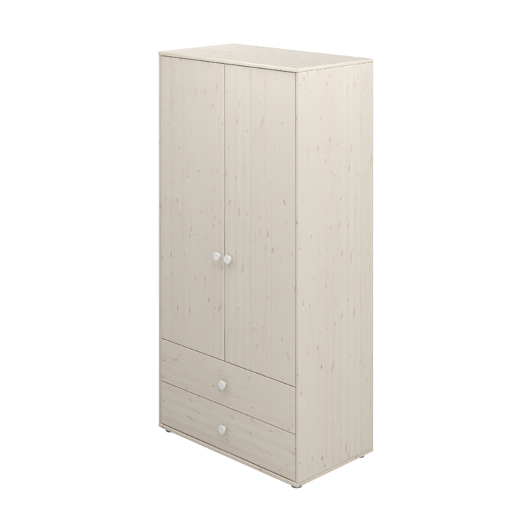 Flexa. Classic wardrobe with extra high and white knobs - White washed