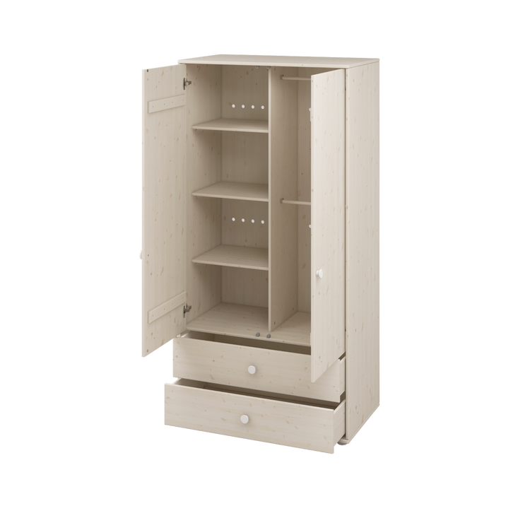 Flexa. Classic wardrobe with extra high and white knobs - White washed