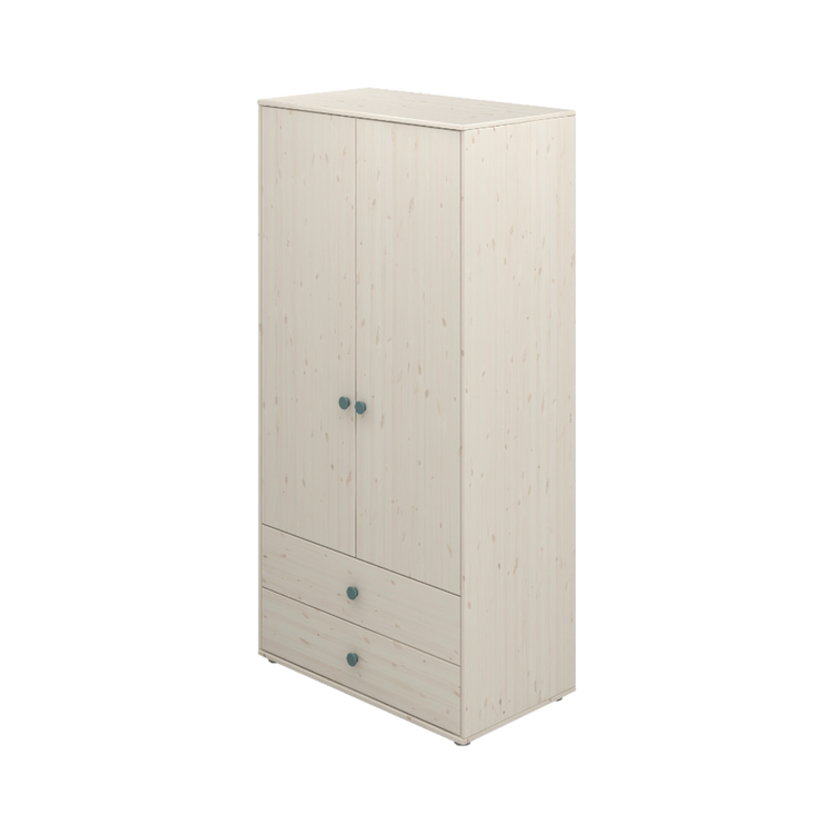 Flexa. Classic wardrobe with extra high and light teal knobs - White washed