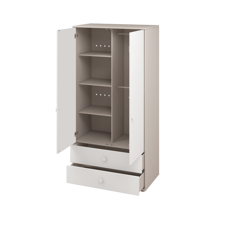 Flexa. Classic wardrobe with extra high and white knobs - Grey washed