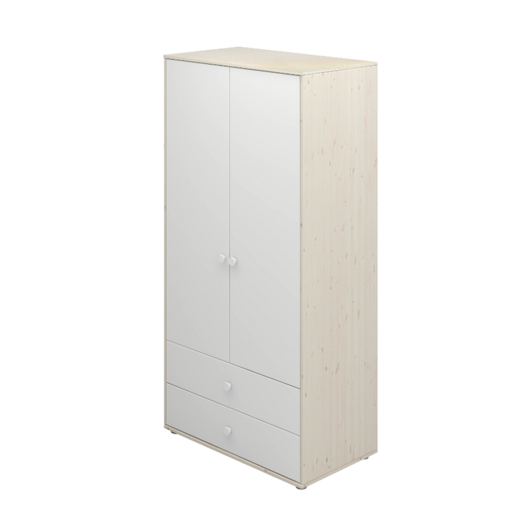 Flexa. Classic wardrobe with extra high and white knobs - White washed