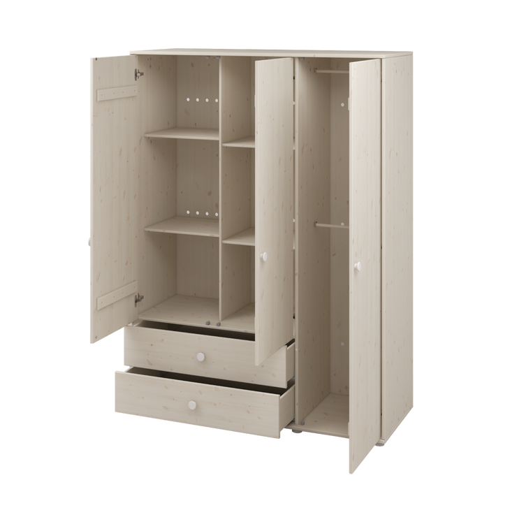 Flexa. Classic wardrobe with extra high and white knobs - White washed