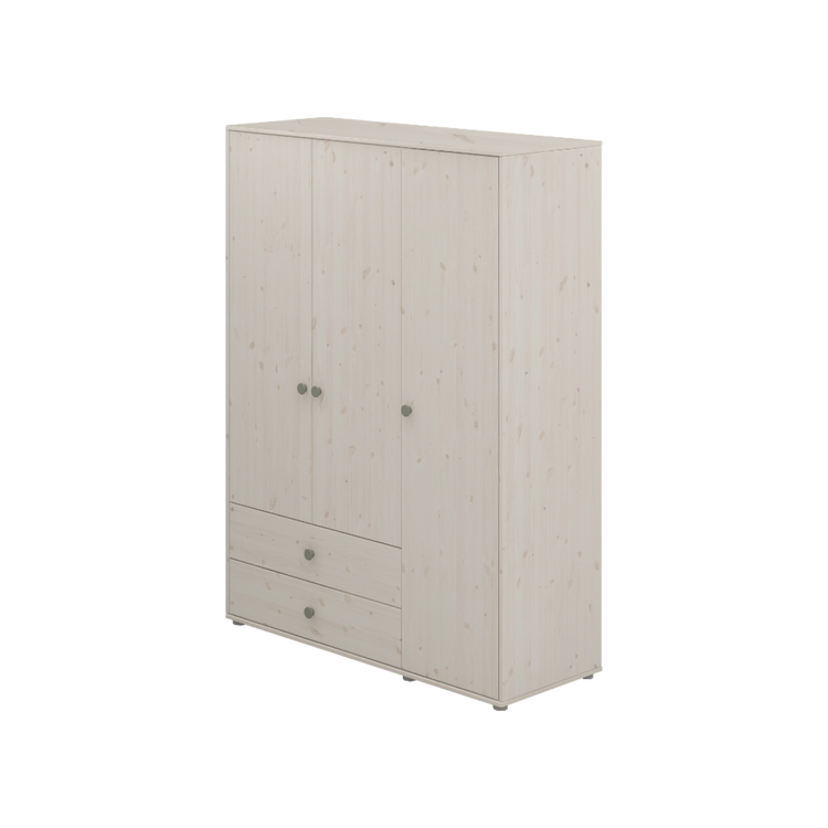 Flexa. Classic wardrobe with extra high and natural green knobs - White washed
