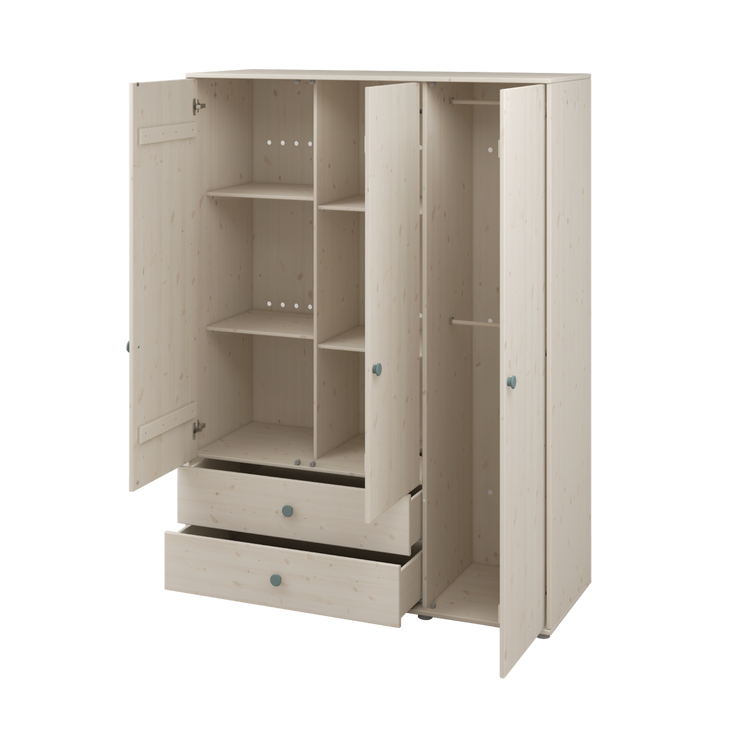 Flexa. Classic wardrobe with extra high and light teal knobs - White washed