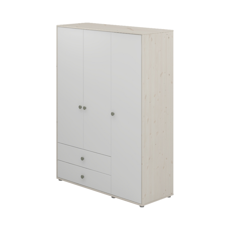 Flexa. Classic wardrobe with extra high and natural green knobs - White washed