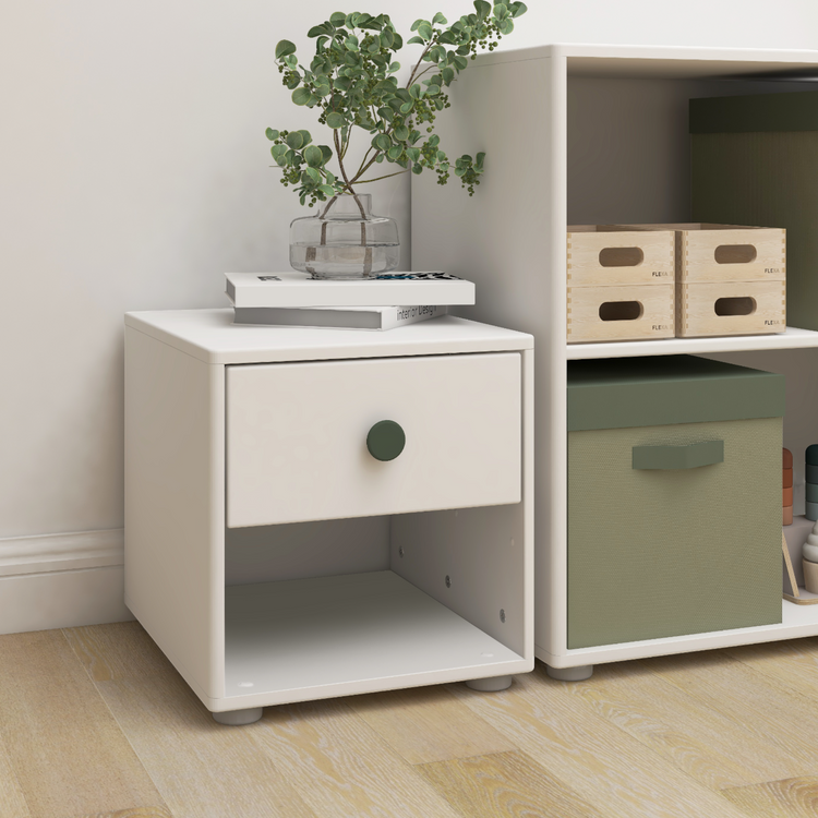 Flexa. Roomie chest with one drawer, deep green knob  - White