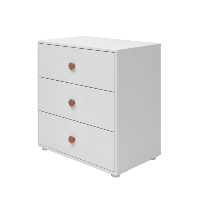 Flexa. Roomie chest with three drawer, blush knobs  - White